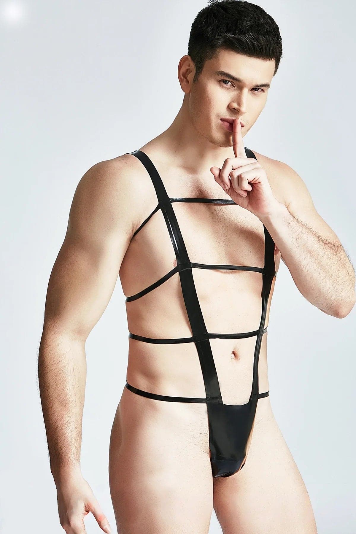 Latex Men’s Multi-Strap Thong Harness – Black