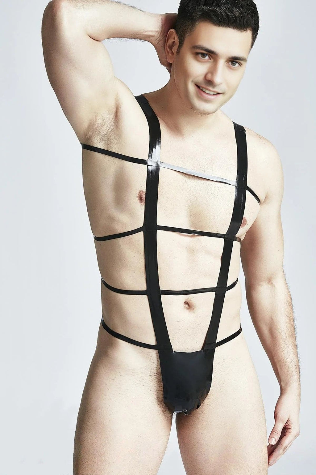 Latex Men’s Multi-Strap Thong Harness – Black
