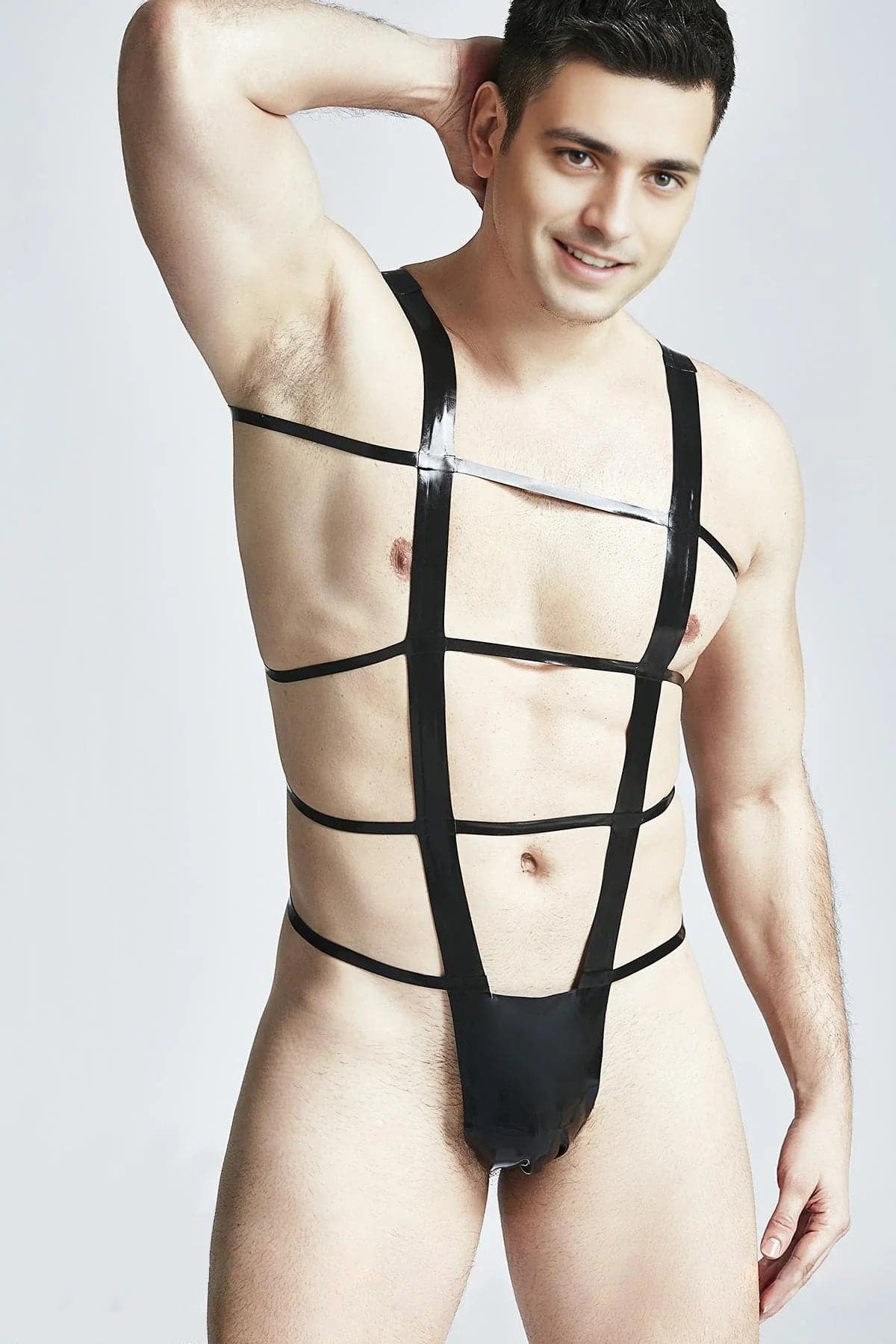 Latex Men’s Multi-Strap Thong Harness – Black