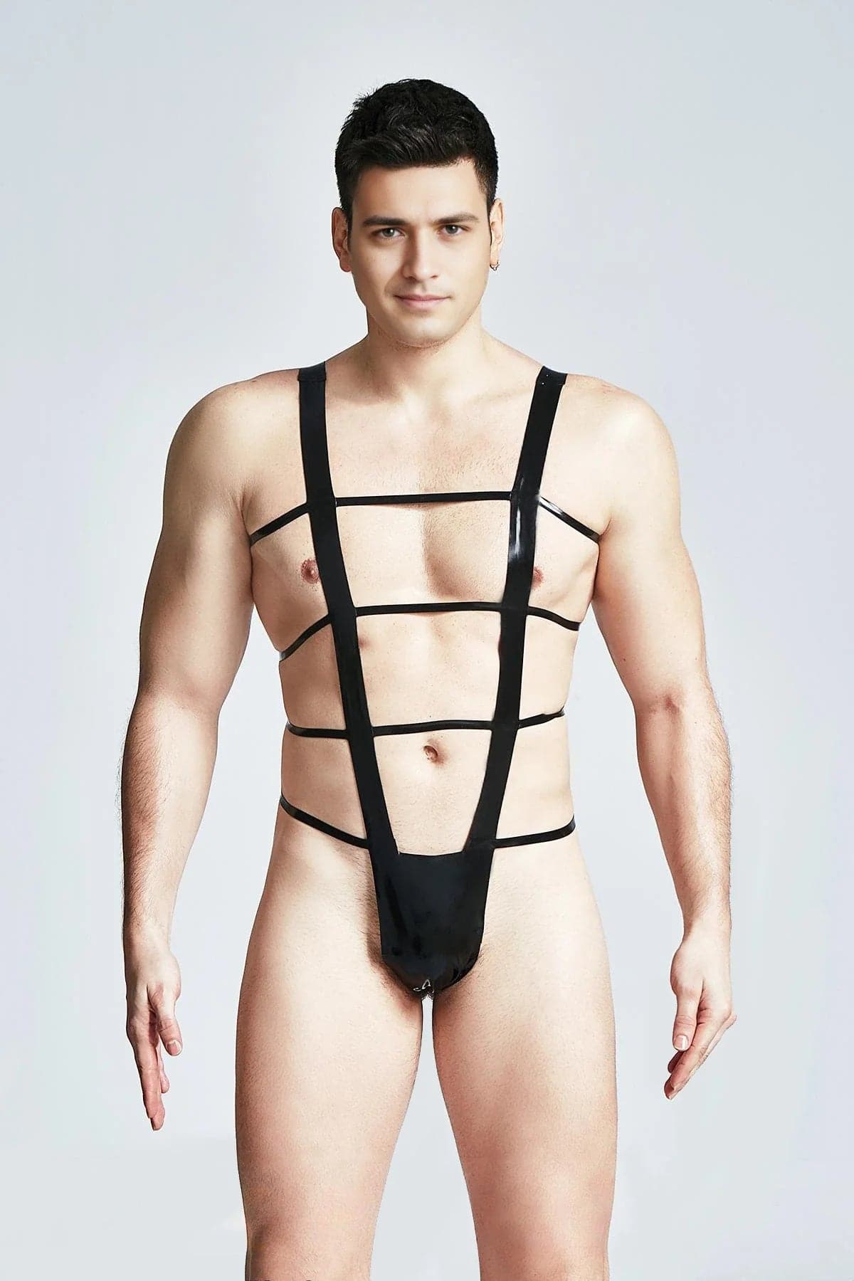 Latex Men’s Multi-Strap Thong Harness – Black