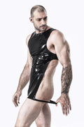 Latex Men’s Bib Top with Front Apron Panel and Leg Straps – Black