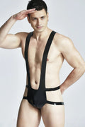 Latex Men’s Harness Pouch Thong with Shoulder Straps – Black