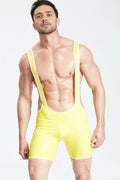 Latex Men’s Suspender Shorts with Contrast Trim – Yellow and White