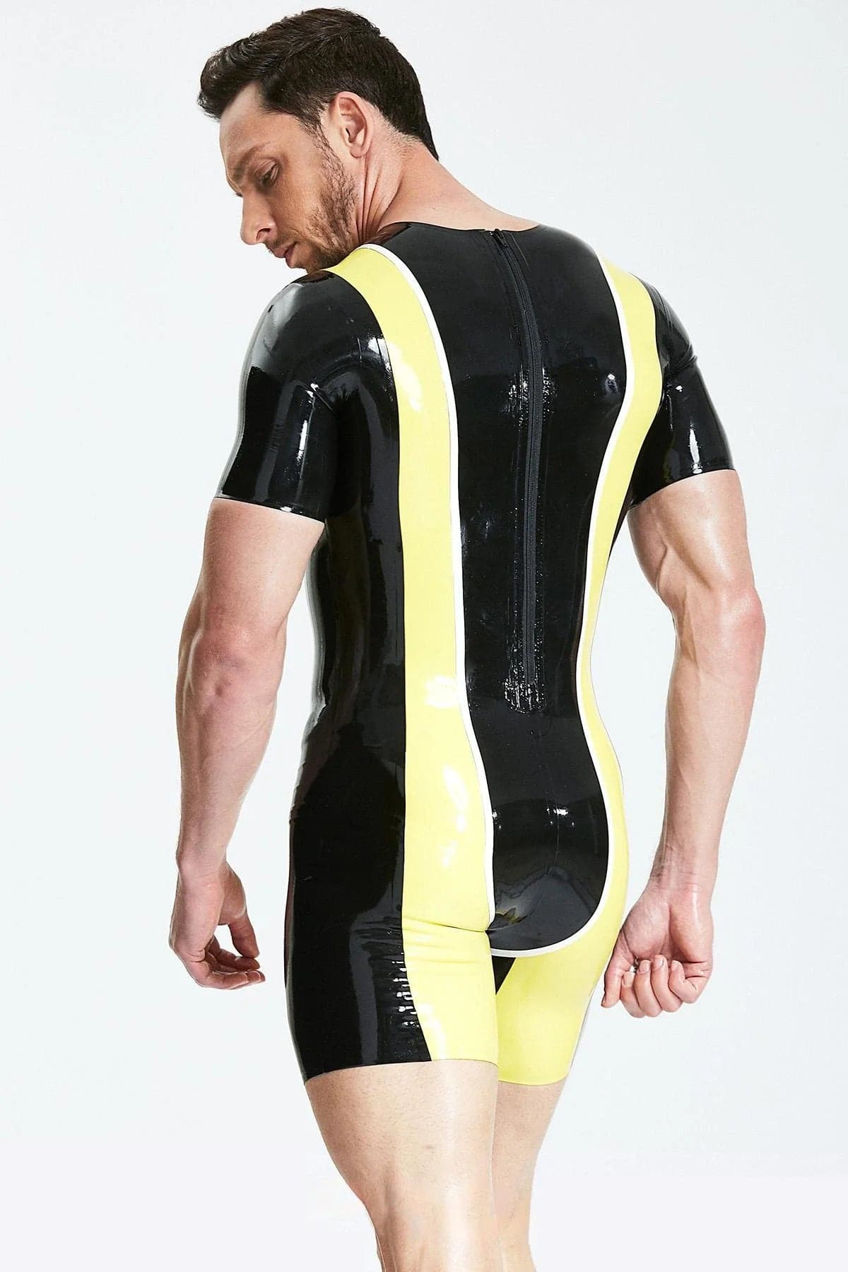 Latex Men’s Surfsuit with Contrast Front and Back Panels – Black, Yellow and White