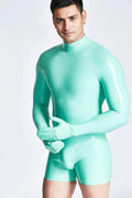 Latex Men’s Short Catsuit with Mitten Sleeves and Neck Entry – Jade Green