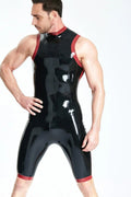 Latex Men’s Sleeveless Surfsuit with Knee-Length Legs – Black and Red