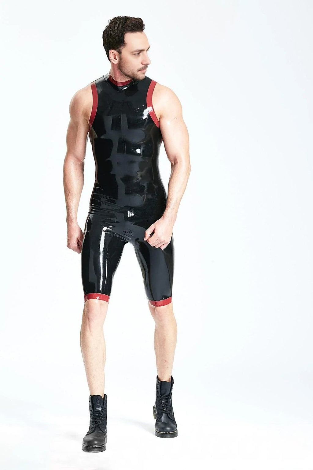 Latex Men’s Sleeveless Surfsuit with Knee-Length Legs – Black and Red