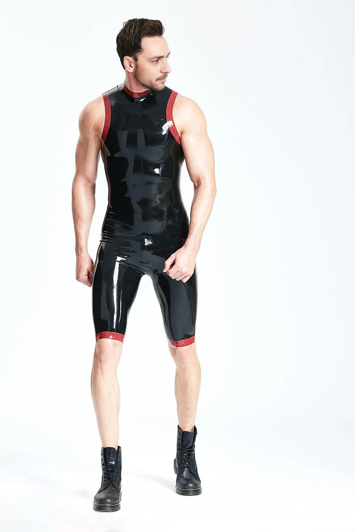 Latex Men’s Sleeveless Surfsuit with Knee-Length Legs – Black and Red