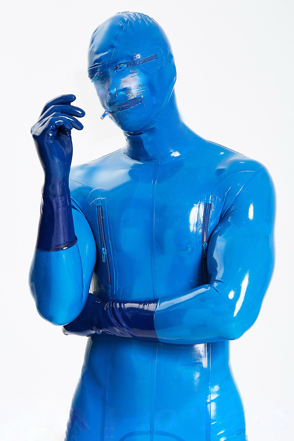 Latex Men’s Total Enclosure Suit with Face Zippers and Nipple Zippers – Middle Blue (Slim Fit)