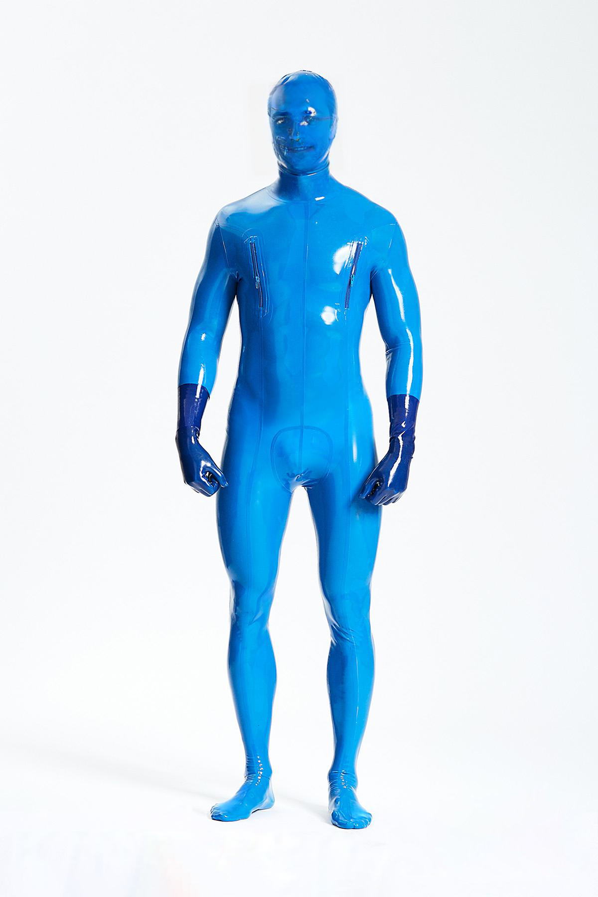 Latex Men’s Total Enclosure Suit with Face Zippers and Nipple Zippers – Middle Blue (Slim Fit)