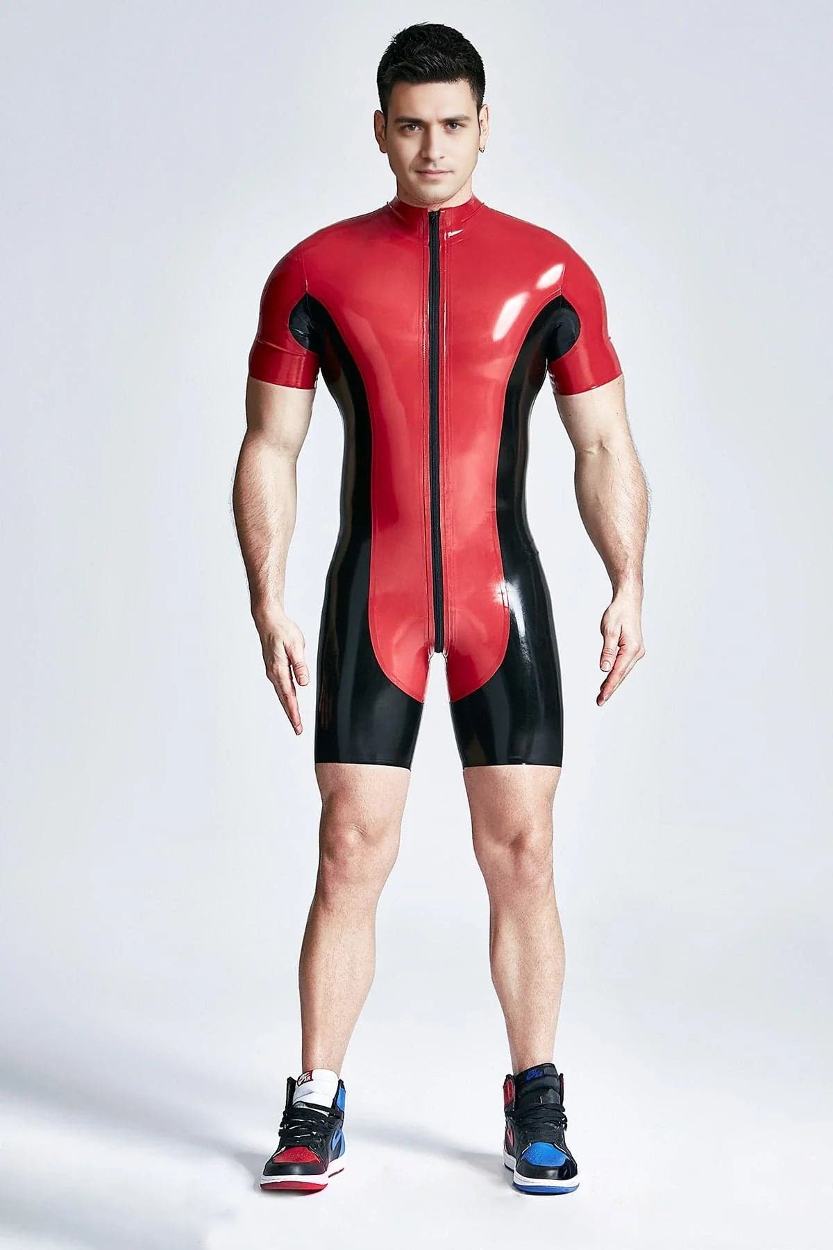 Latex Men’s Two-Colour Surfsuit with High Collar – Red and Black