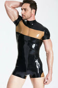 Latex Men’s Short Surfsuit with Translucent Chest and Back Panels – Black