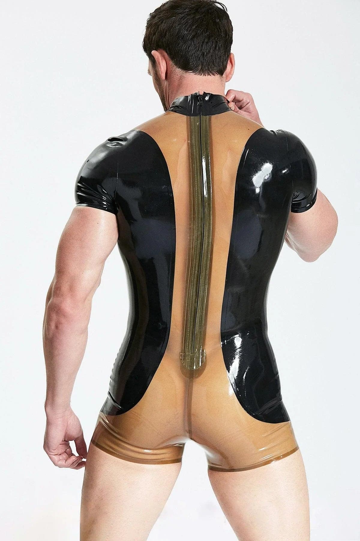 Latex Men’s Short Surfsuit with Translucent Chest and Back Panels – Black