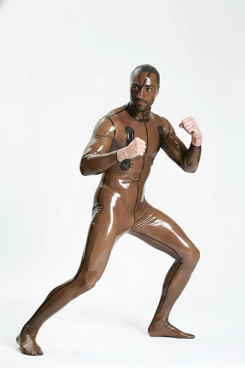 Latex Men’s Full Enclosure Catsuit with T-Junction Zip – Smokey Black