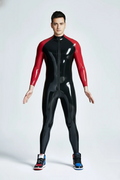 Latex Men’s Catsuit with Contrast Raglan Sleeves – Black and Red