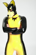 Latex Men’s Pup Play Catsuit with Inflatable Tail – Yellow and Black