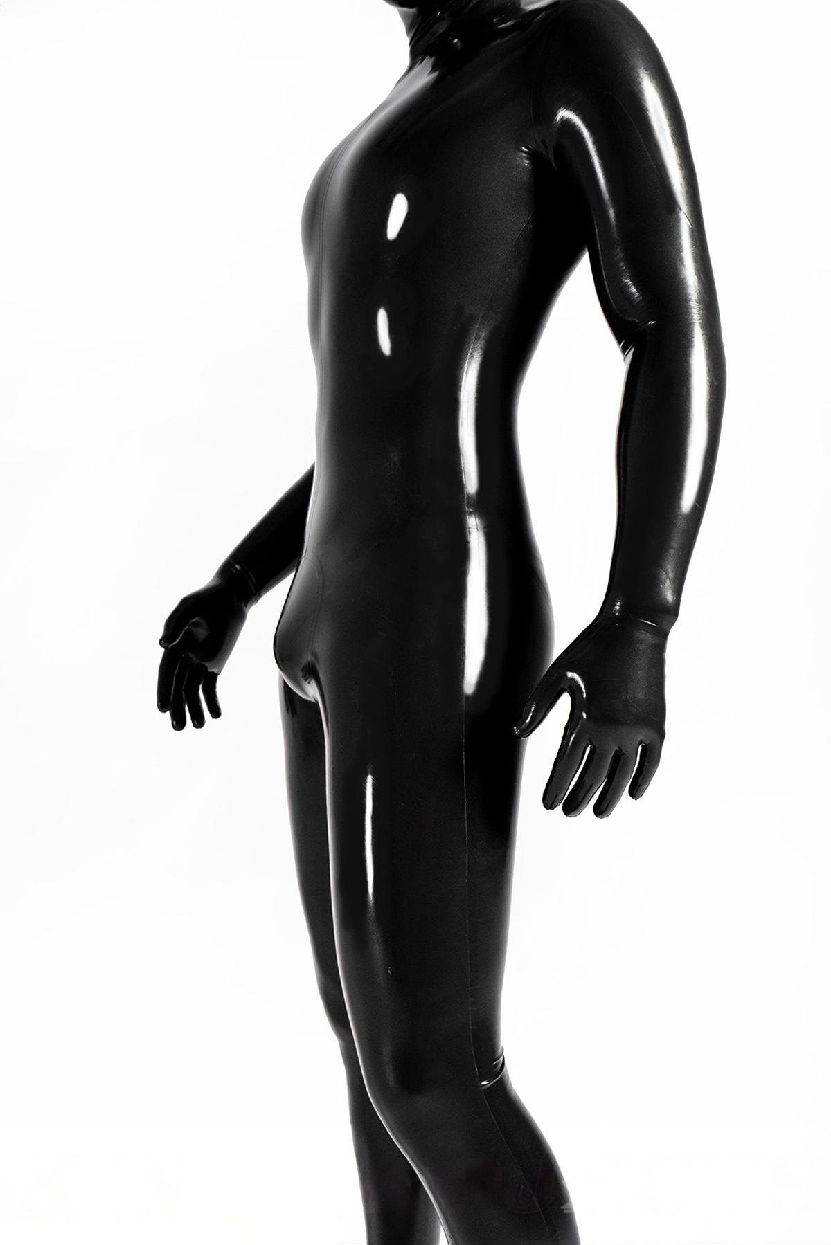 Latex Men’s Face-Entry Total Enclosure Catsuit with Attached Hood, Gloves and Feet – Metallic Pewter