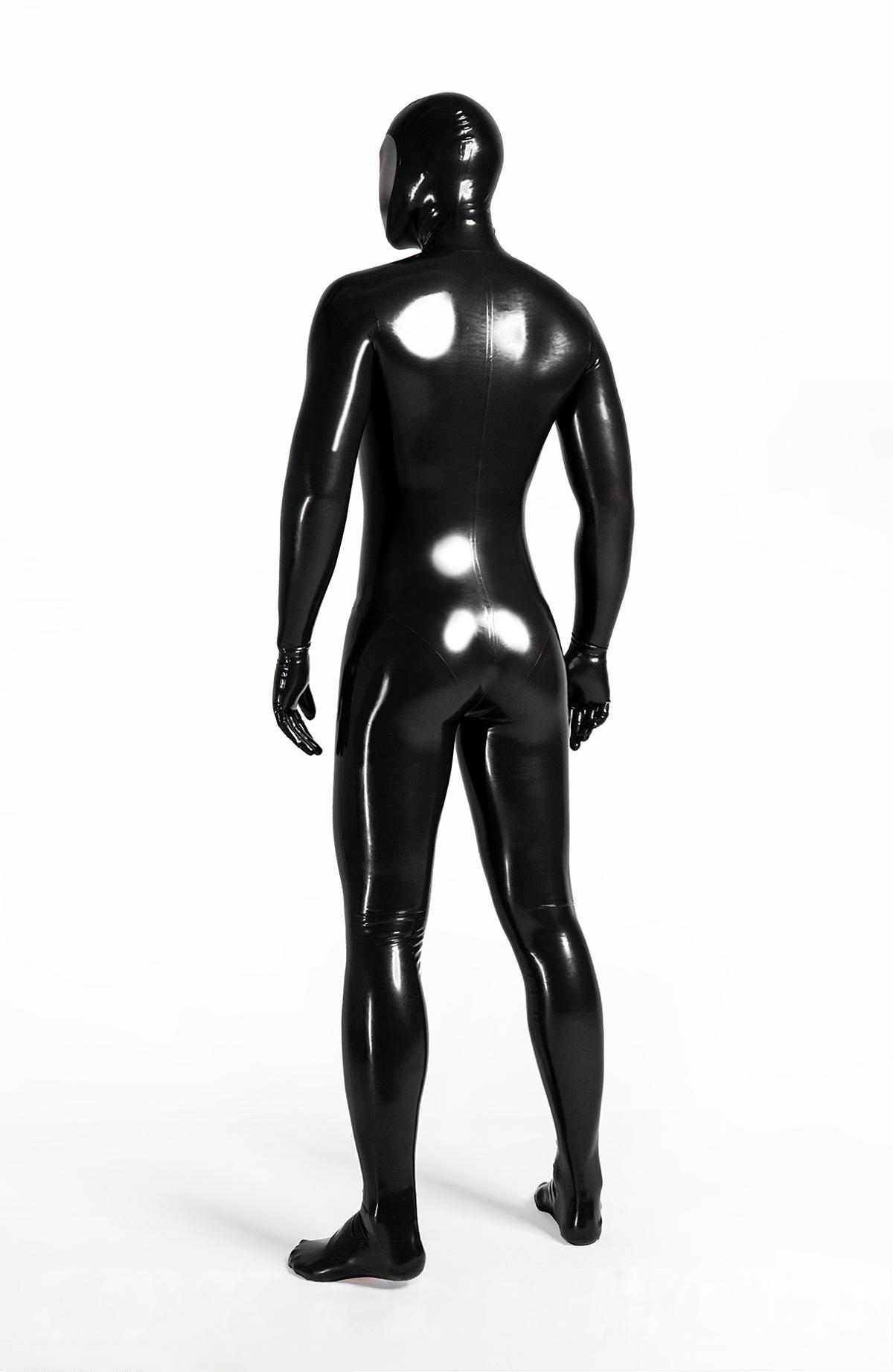Latex Men’s Face-Entry Total Enclosure Catsuit with Attached Hood, Gloves and Feet – Metallic Pewter
