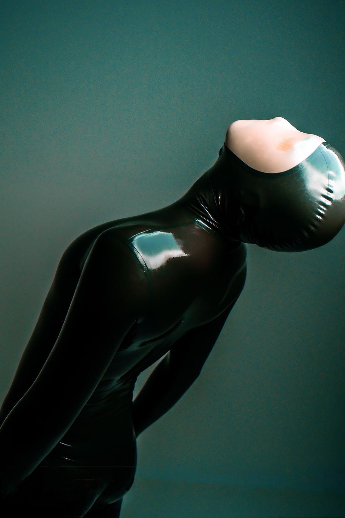 Latex Men’s Face-Entry Total Enclosure Catsuit with Attached Hood, Gloves and Feet – Metallic Pewter