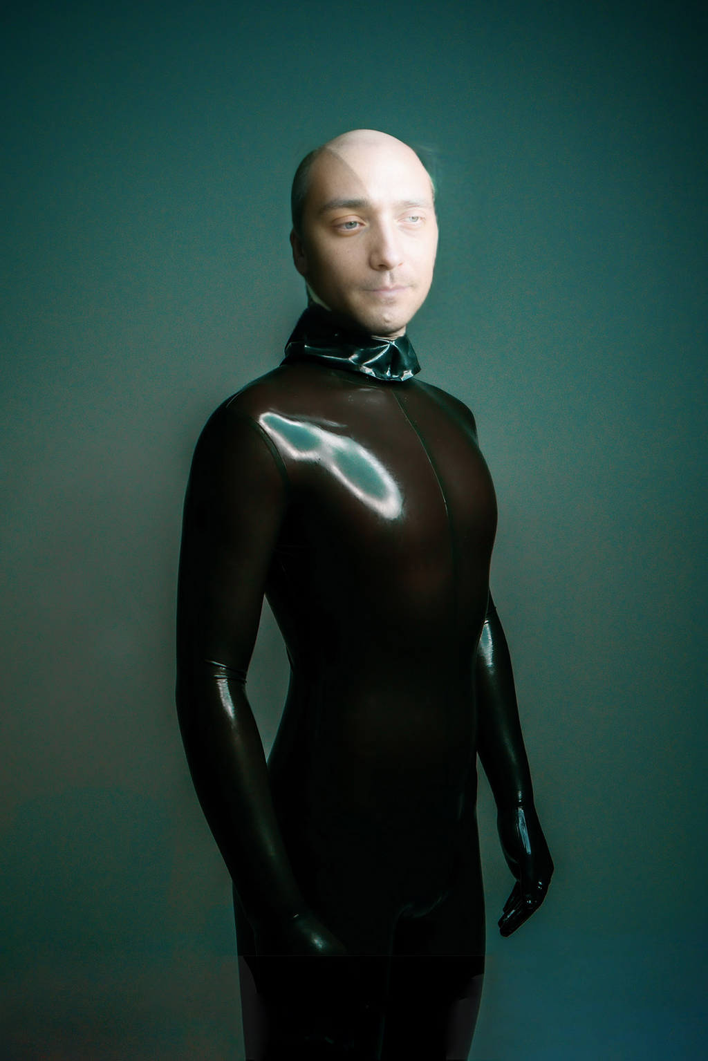 Latex Men’s Face-Entry Total Enclosure Catsuit with Attached Hood, Gloves and Feet – Metallic Pewter