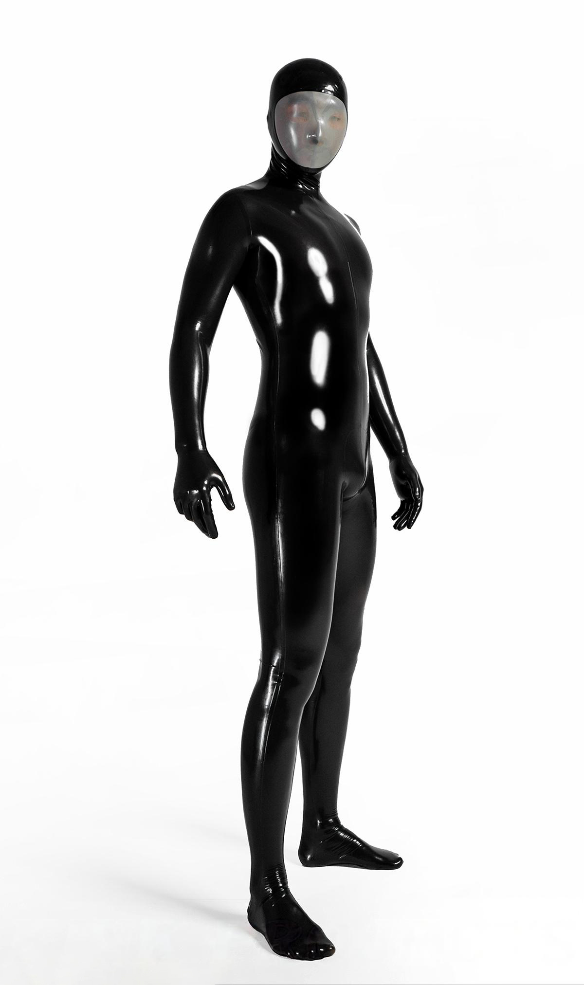 Latex Men’s Face-Entry Total Enclosure Catsuit with Attached Hood, Gloves and Feet – Metallic Pewter