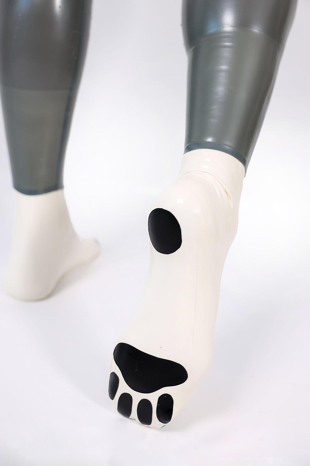 Latex Men’s Pup Play Catsuit – Grey, Cream White and Black