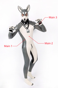 Latex Men’s Pup Play Catsuit – Grey, Cream White and Black