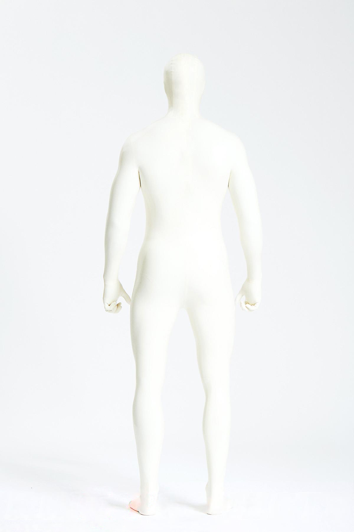 Latex Men’s Zipperless Total Enclosure Catsuit with Eye-Entry Hood – Pure White