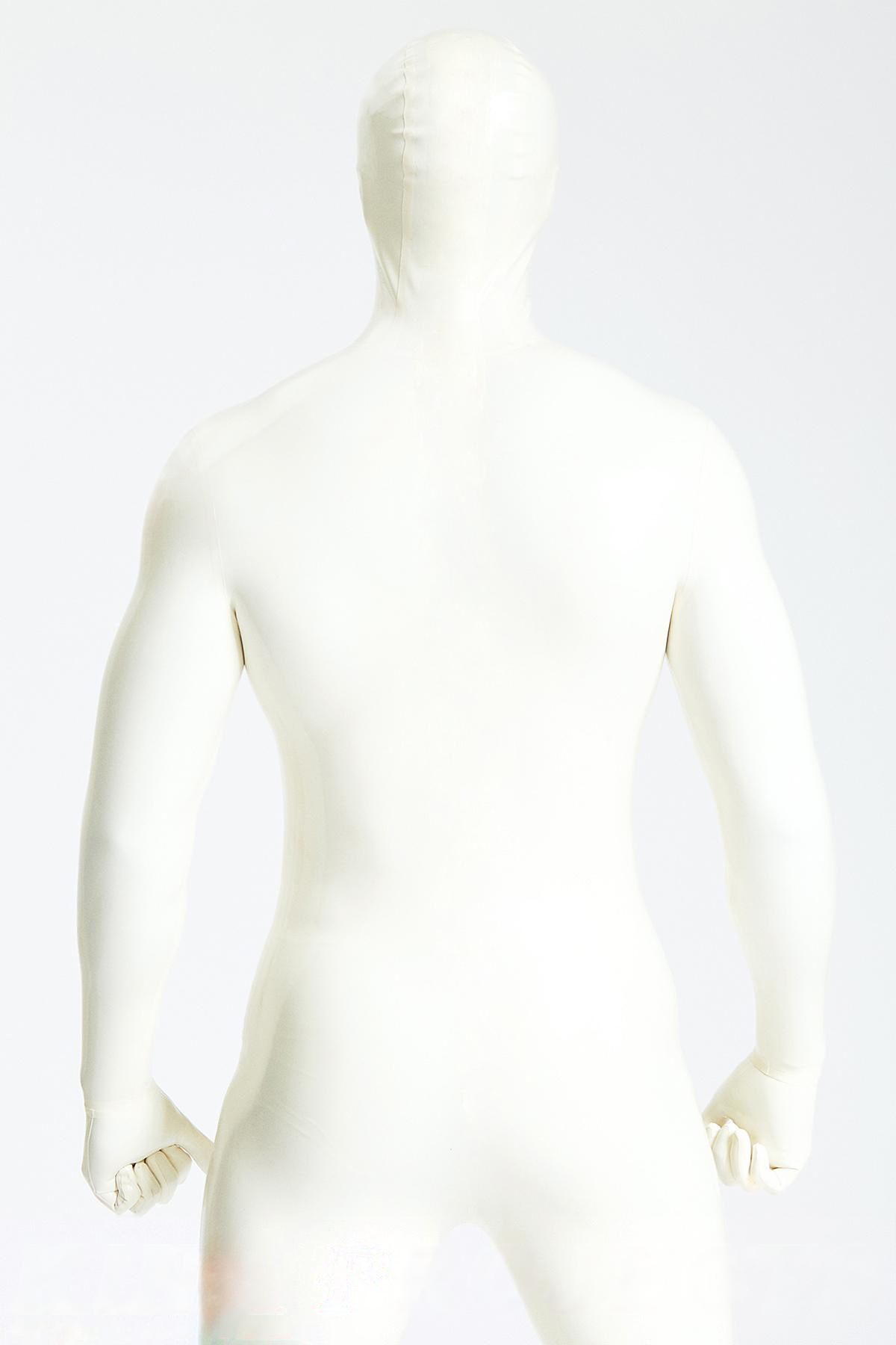 Latex Men’s Zipperless Total Enclosure Catsuit with Eye-Entry Hood – Pure White