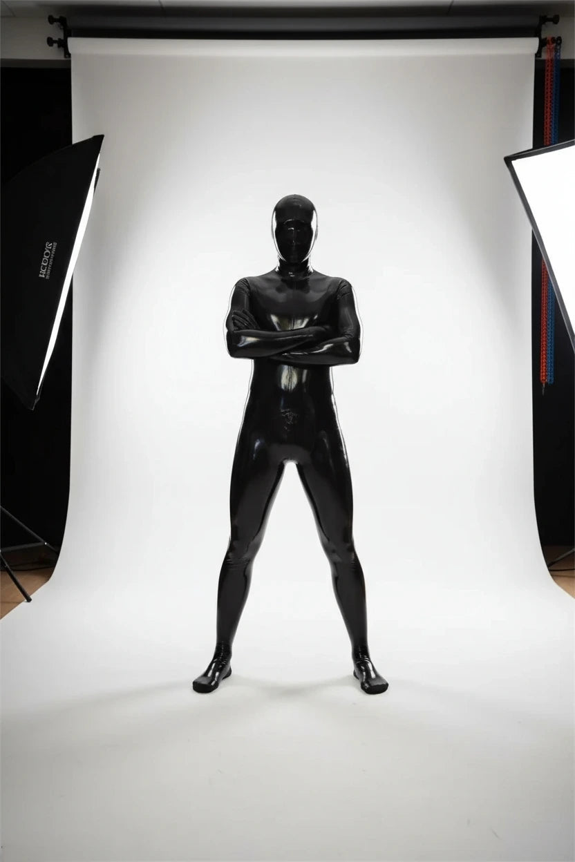 Latex Men’s Full Enclosure Two-Piece Catsuit – Black