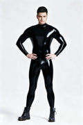 Latex Men’s Catsuit with Back Zip and Mid-Height Collar – Black