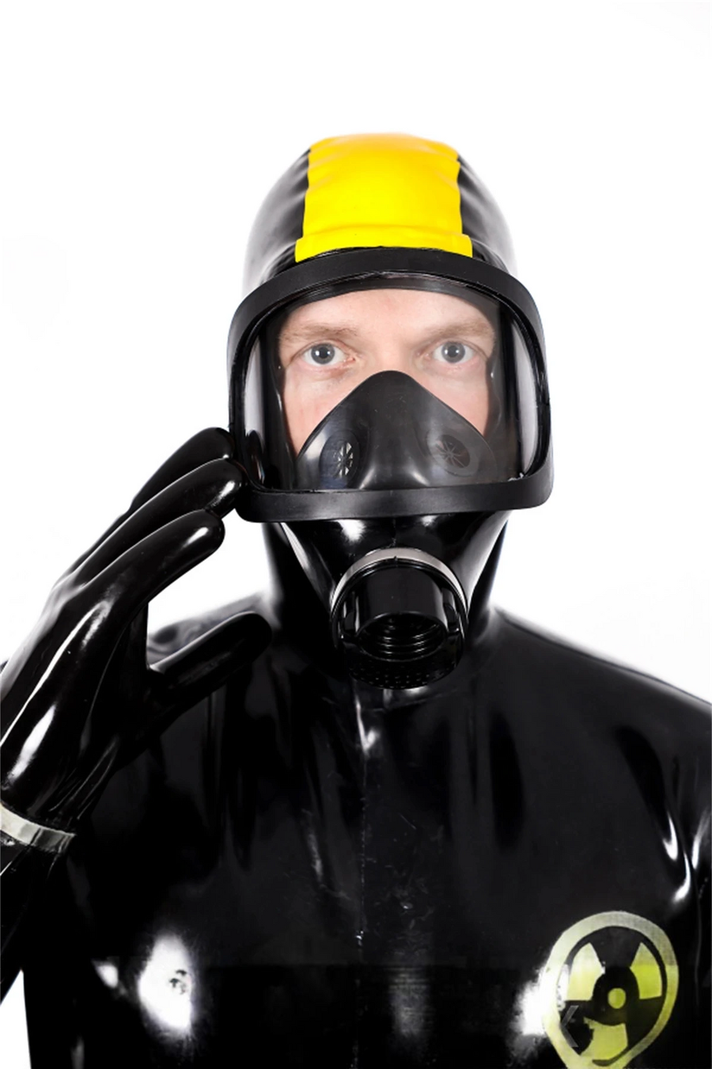 Latex Biohazard Haz-Mat Style Full Suit with Hood, Gloves and Feet – Black and Yellow