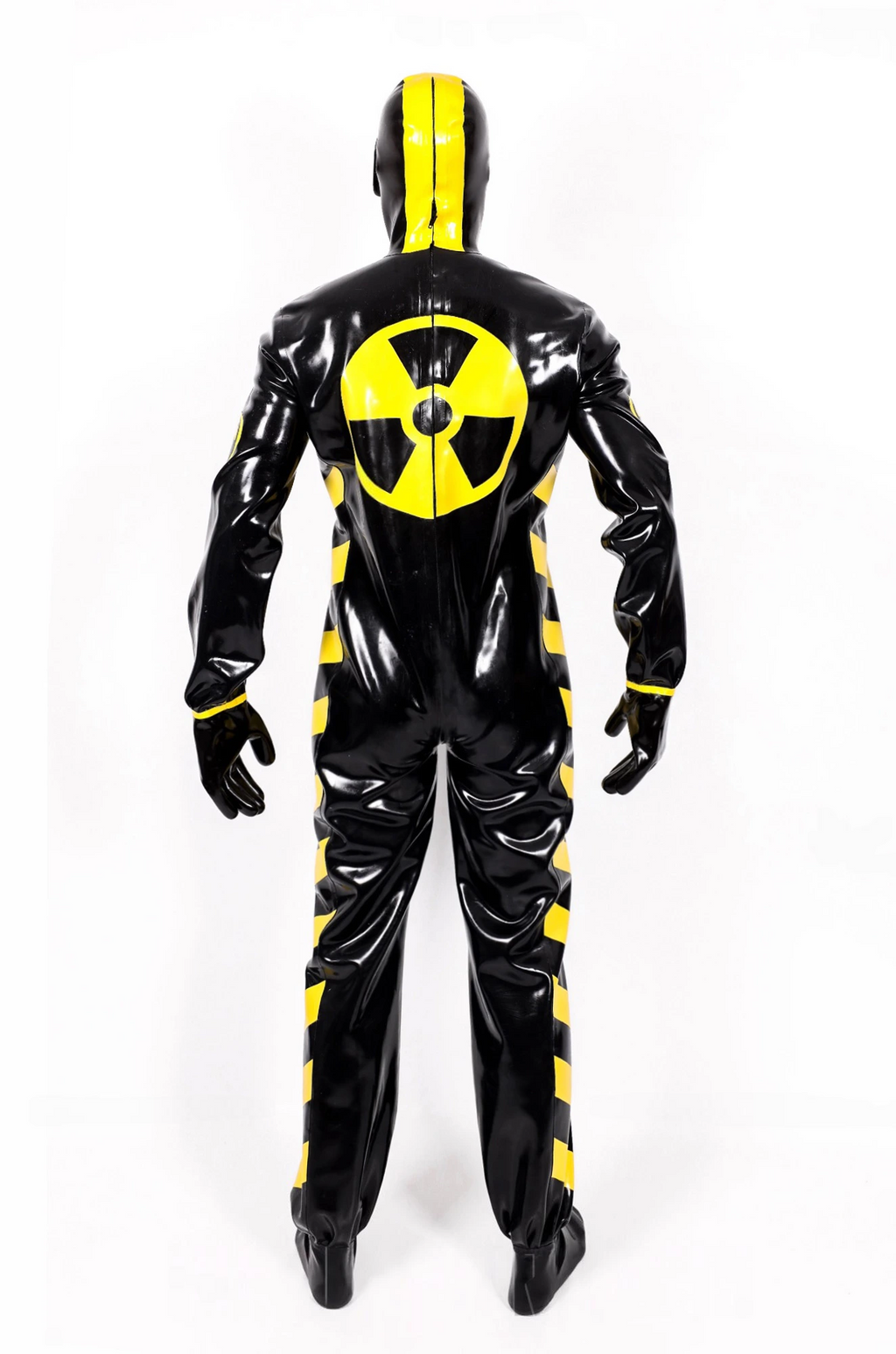 Latex Biohazard Haz-Mat Style Full Suit with Hood, Gloves and Feet – Black and Yellow