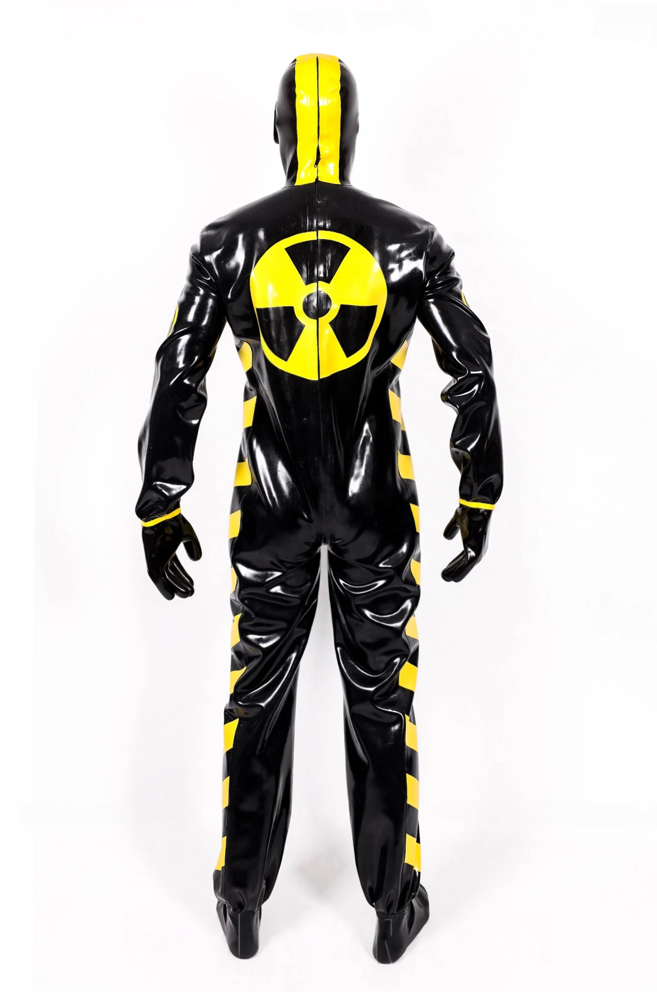 Latex Biohazard Haz-Mat Style Full Suit with Hood, Gloves and Feet – Black and Yellow