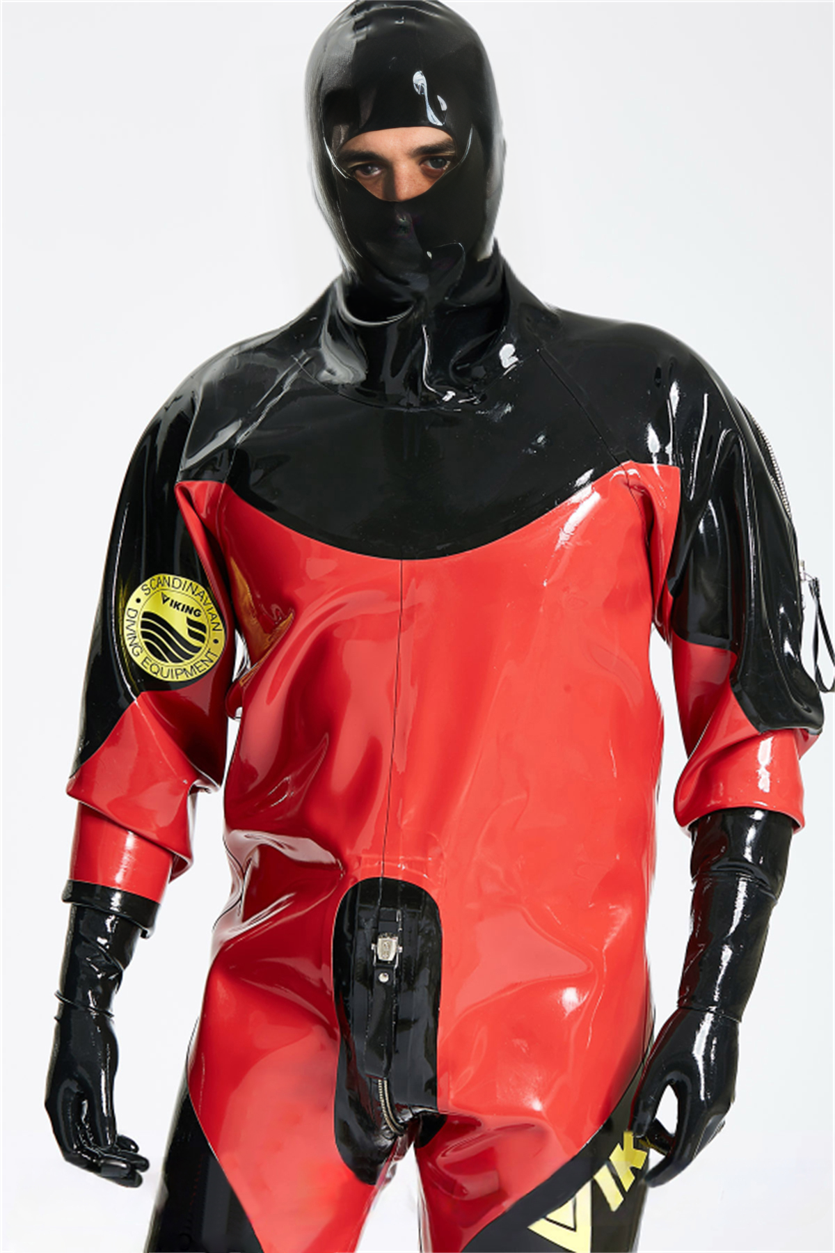 Latex Men’s Heavy-Duty Drysuit – Viking Style, Red and Black