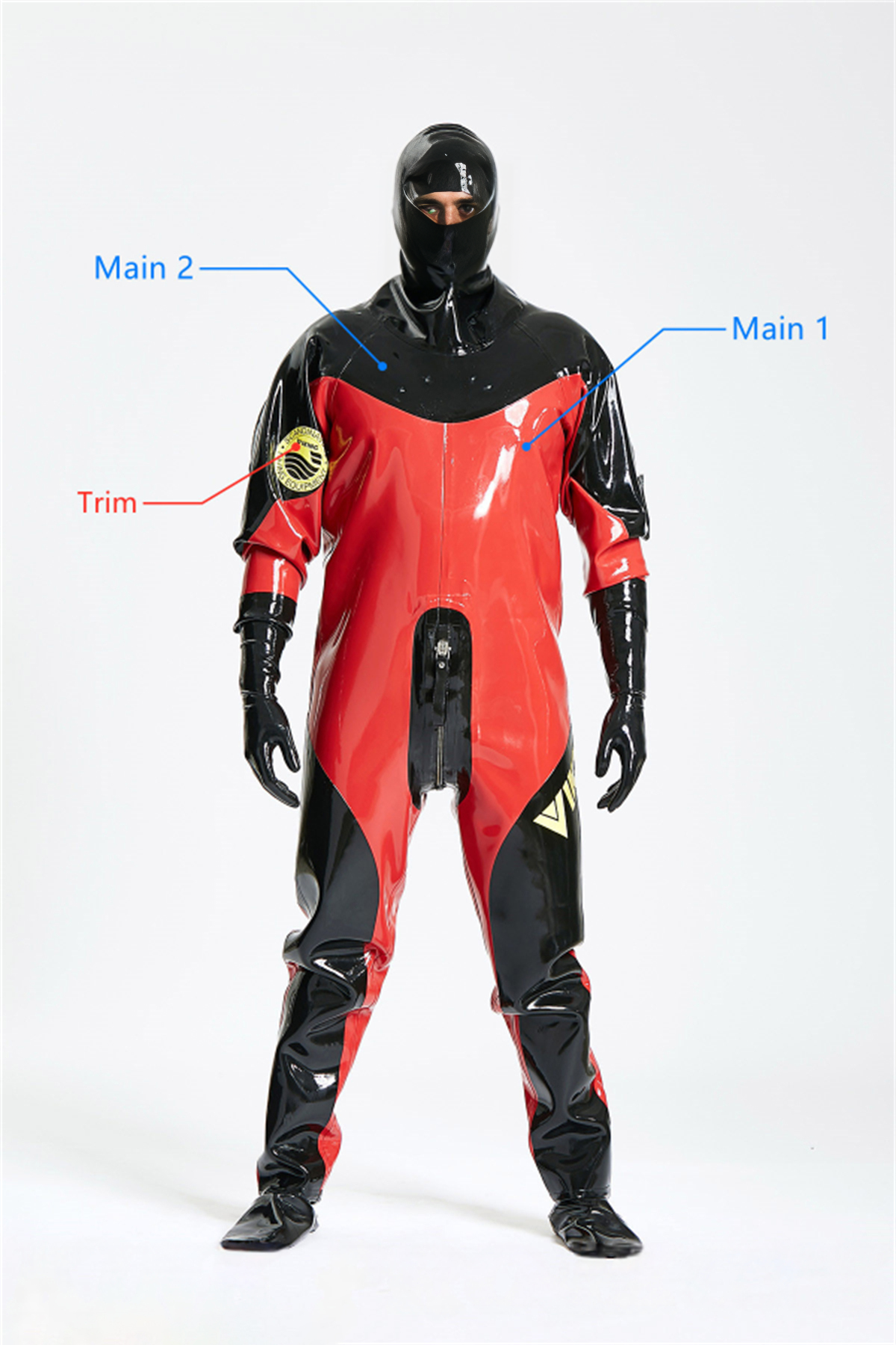 Latex Men’s Heavy-Duty Drysuit – Viking Style, Red and Black