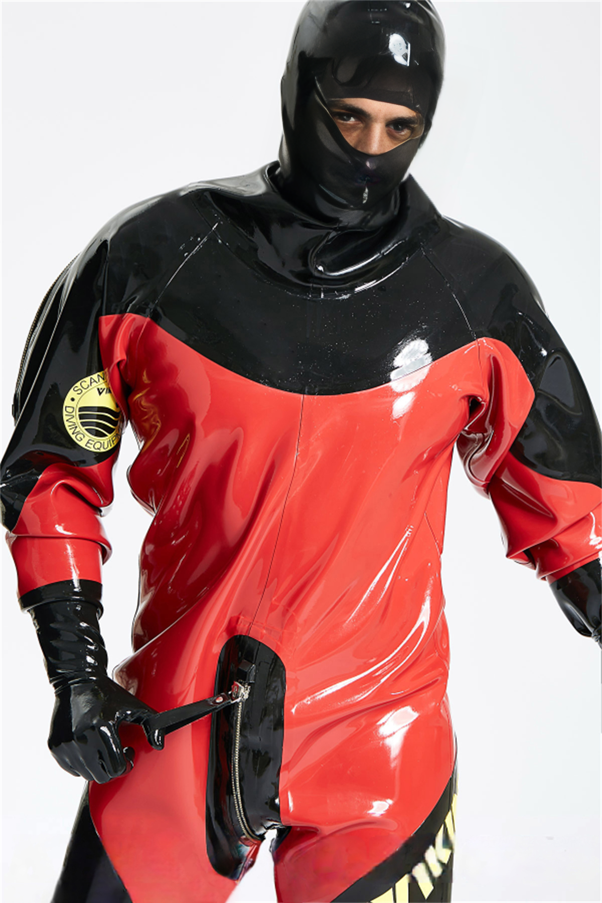 Latex Men’s Heavy-Duty Drysuit – Viking Style, Red and Black