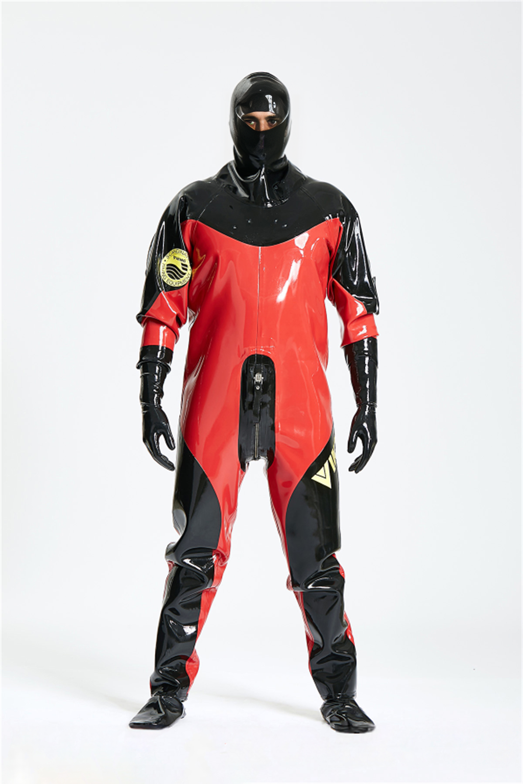 Latex Men’s Heavy-Duty Drysuit – Viking Style, Red and Black