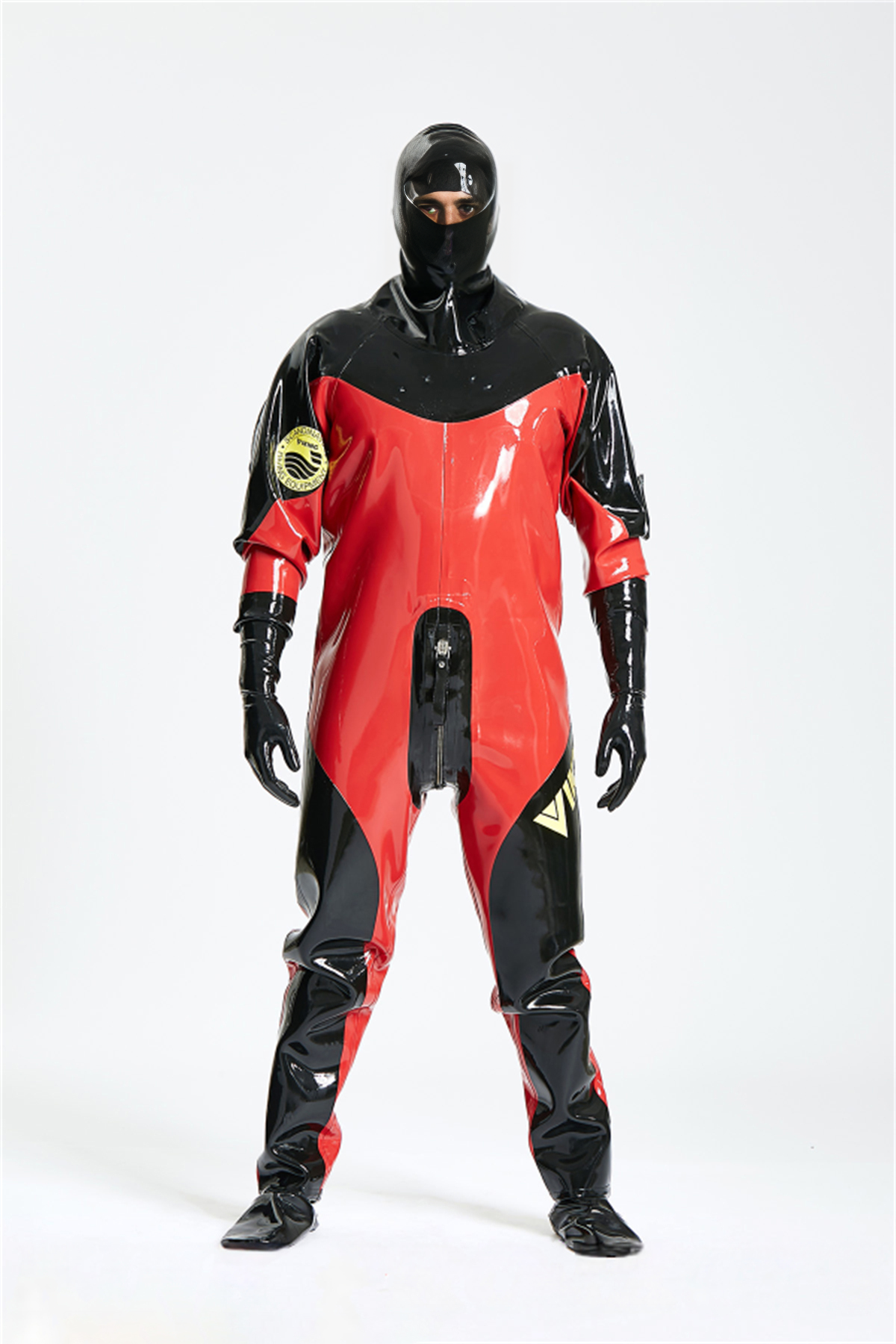 Latex Men’s Heavy-Duty Drysuit – Viking Style, Red and Black