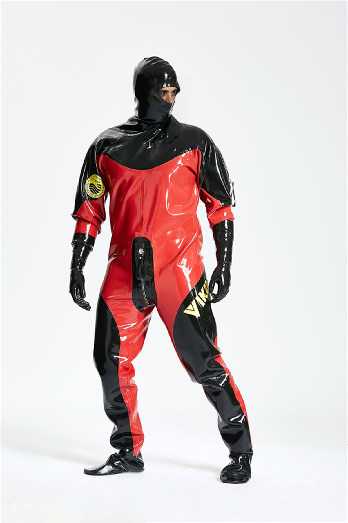 Latex Men’s Heavy-Duty Drysuit – Viking Style, Red and Black