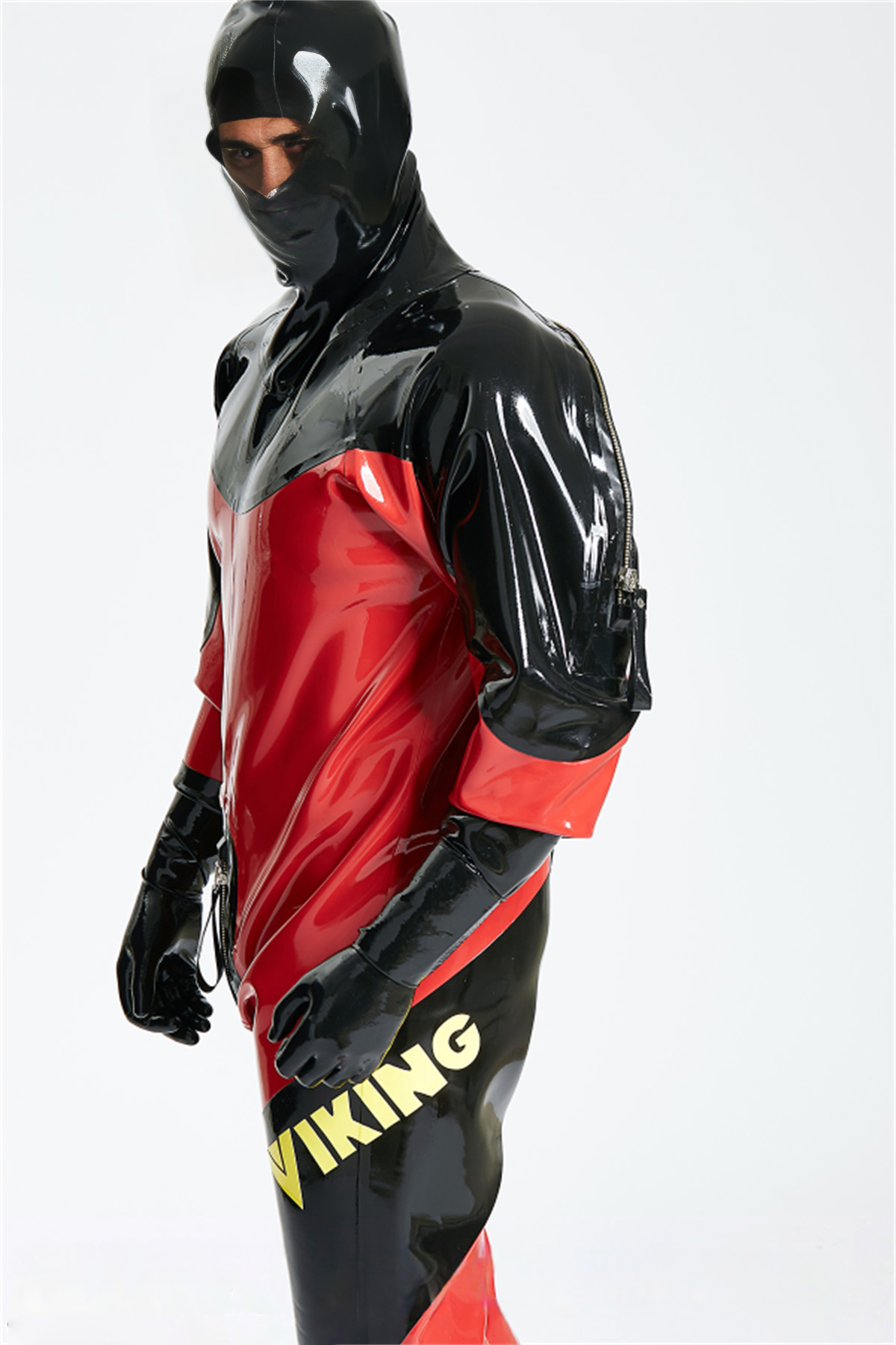 Latex Men’s Heavy-Duty Drysuit – Viking Style, Red and Black