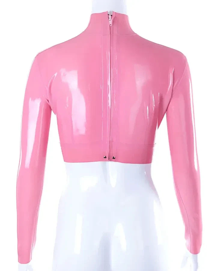 Latex Long-Sleeve Crop Top – Pink