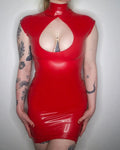 Latex Mini Dress with Keyhole Chest Cutout – Crimson
