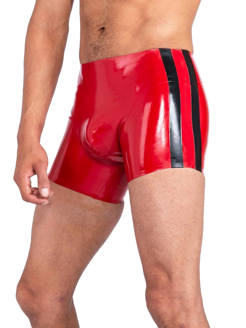 Latex Men's Shorts with Black Side Stripe – Red