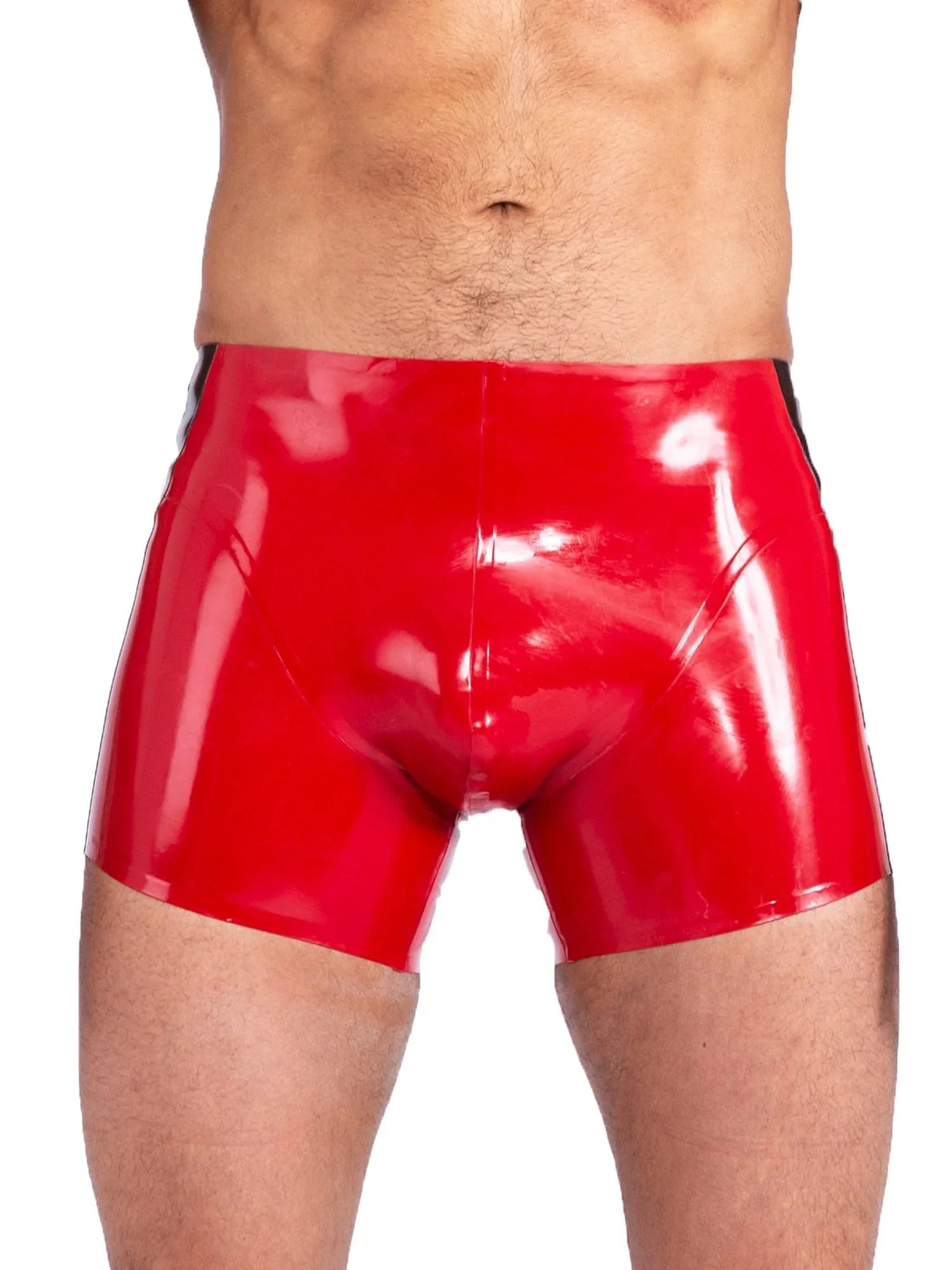 Latex Men's Shorts with Black Side Stripe – Red