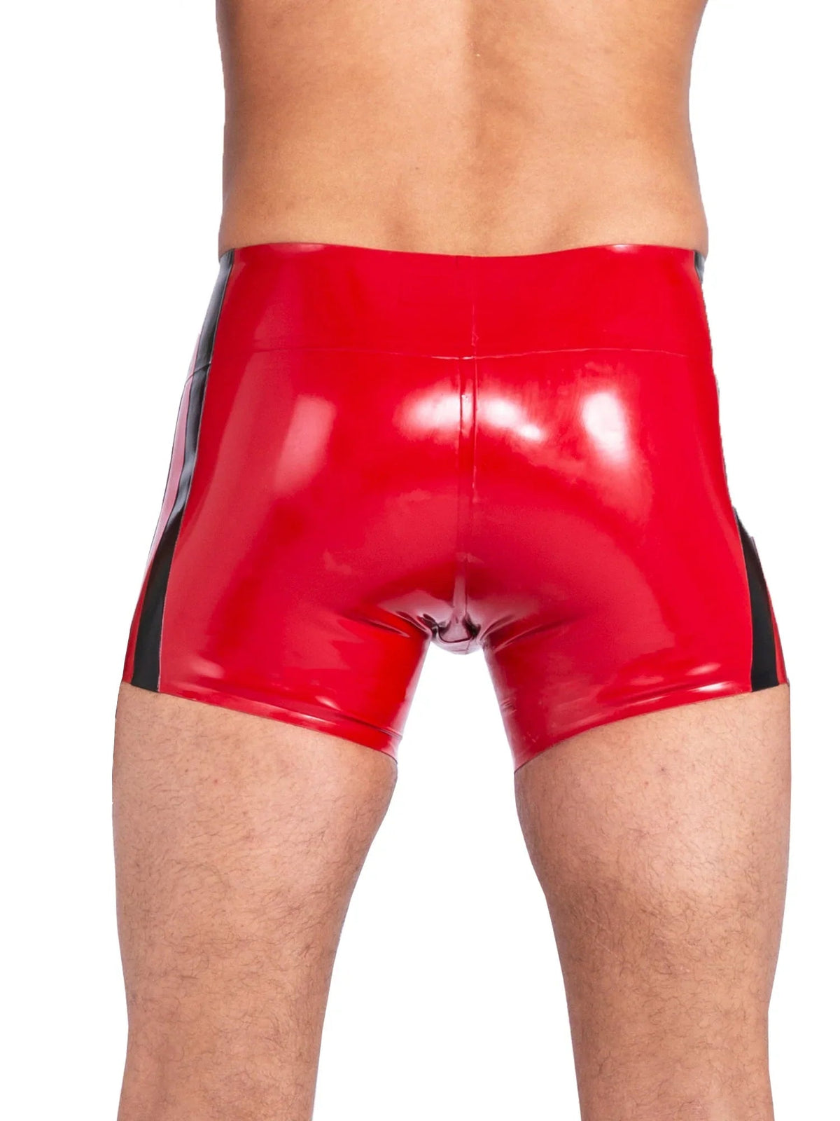 Latex Men's Shorts with Black Side Stripe – Red