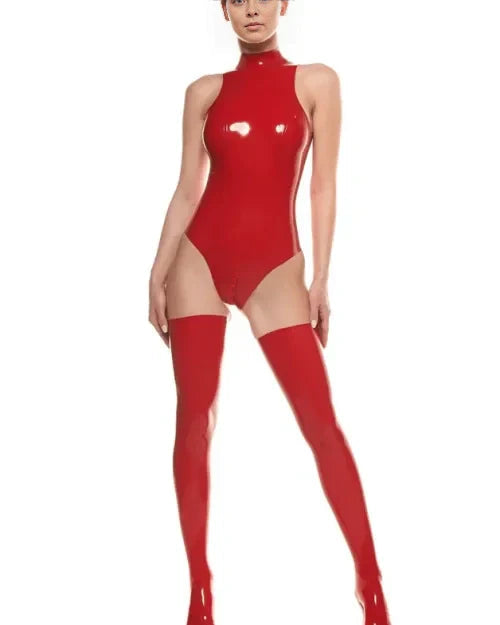 Latex High-Neck Bodysuit – Red