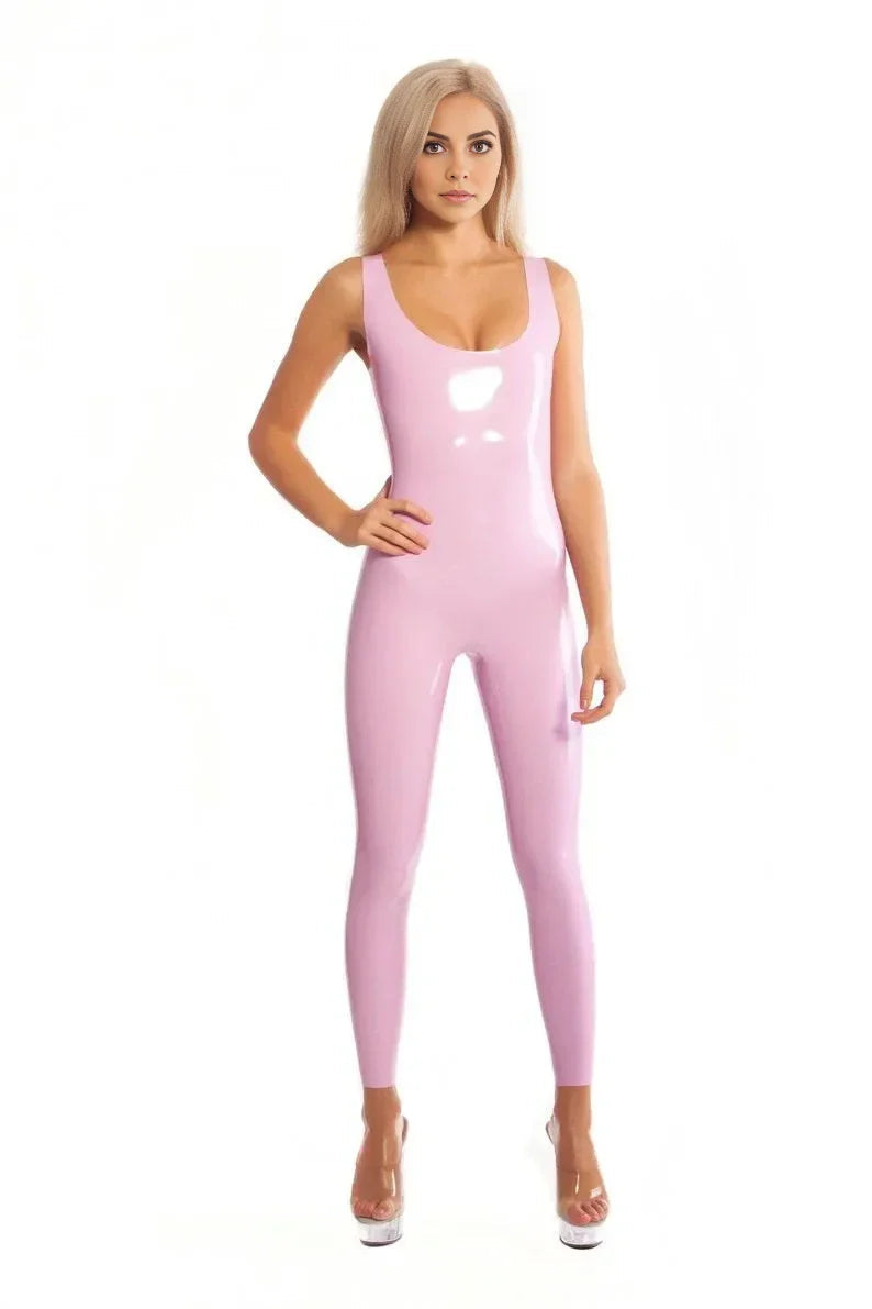 Latex Sleeveless Catsuit with Scoop Neck – Baby Pink