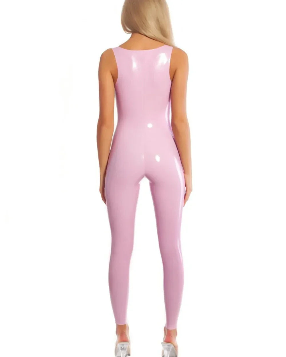 Latex Sleeveless Catsuit with Scoop Neck – Baby Pink