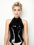 Black Glossy Latex High-Waist Halter Neck Bodysuit